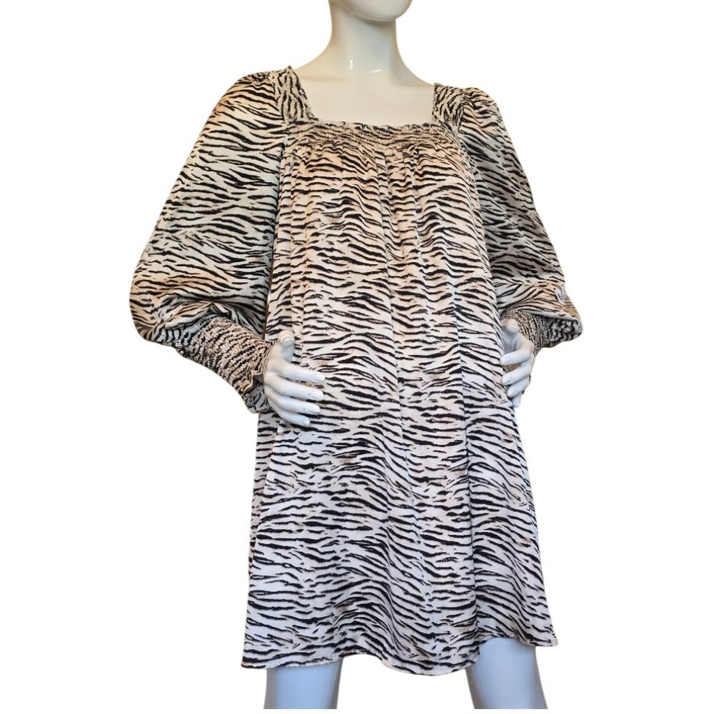 Satin Zebra Print Long Sleeve Mini Dress sz L